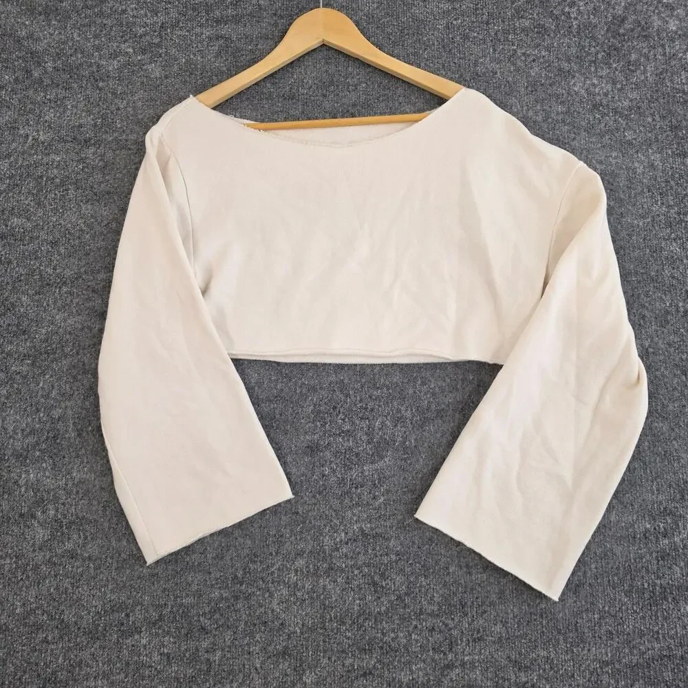 Alo Yoga Sweatshirt Women Medium Cropped Barre Shoulder Coverup in Ivory Relaxed